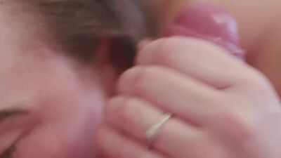 Seductive eye  blowjob and cum in mouth