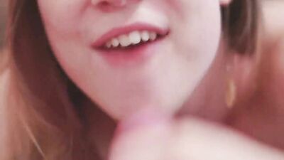 Seductive eye  blowjob and cum in mouth